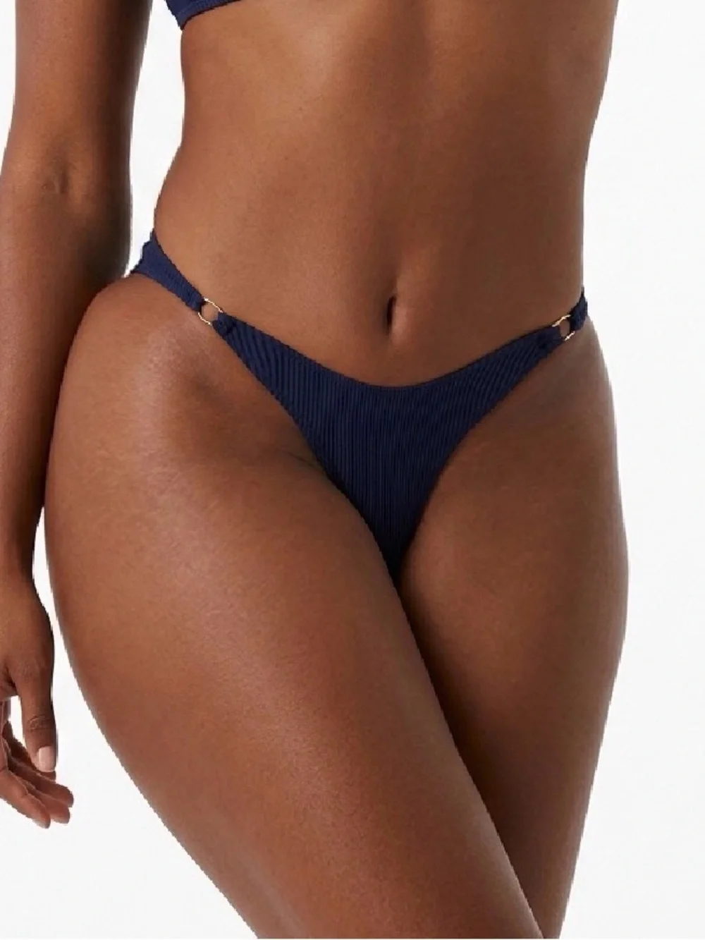 FRANKIE’S BIKINIS | NEW Sara Ribbed Bikini Bottom Navy Blue Women’s Size Large